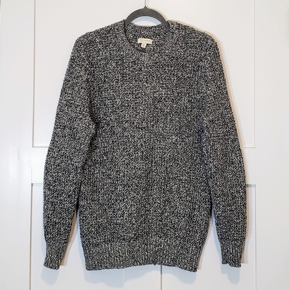 Sonoma Marled Crewneck Sweater Pullover Black White Knit Patch Elbows Sz Medium